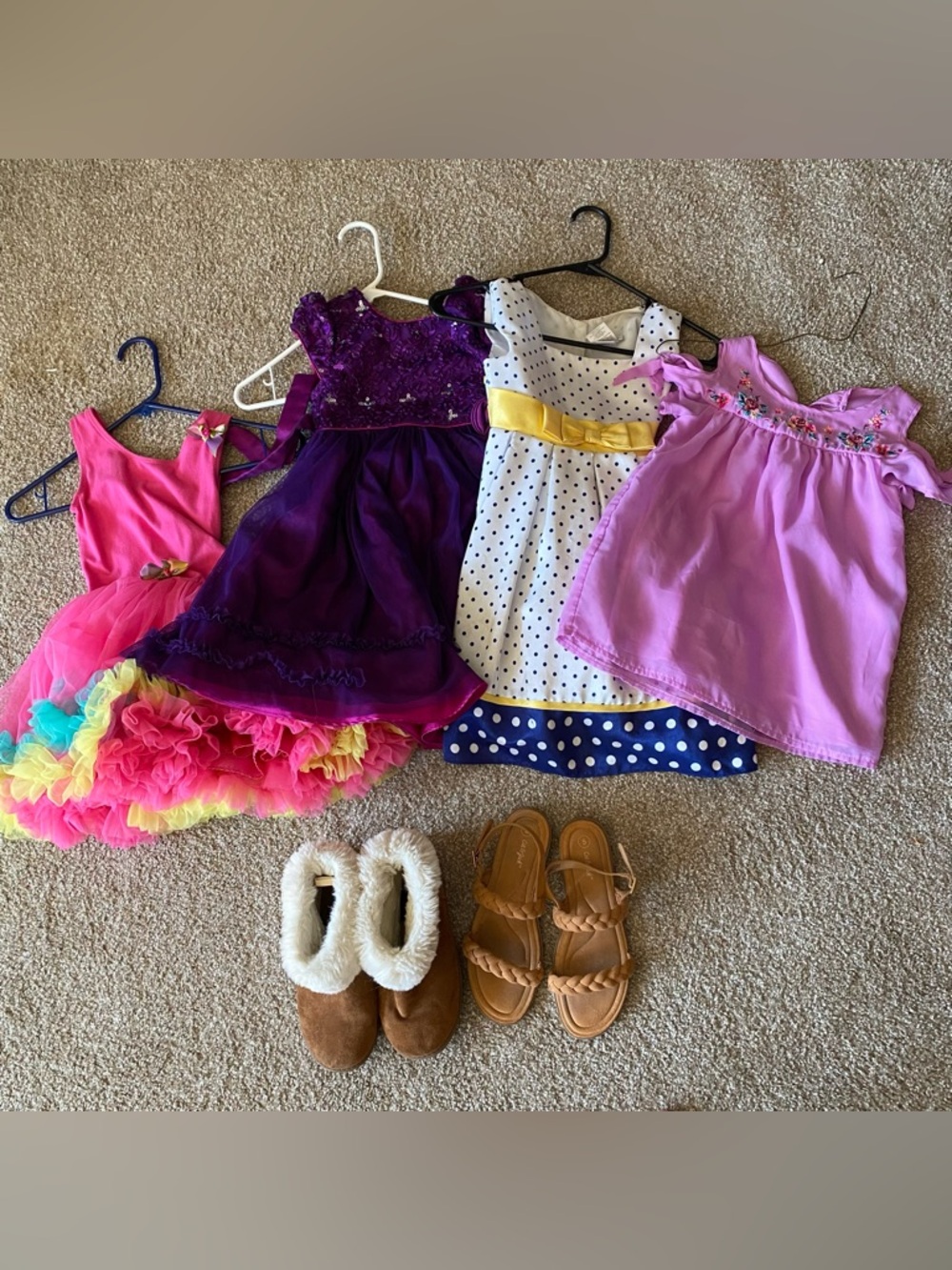 Bundle of adorable girl, summer Dresses size 5-7 with two pairs of size 5 shoes